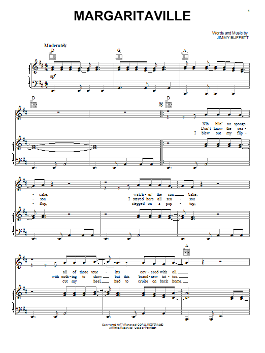 Download Jimmy Buffett Margaritaville Sheet Music and learn how to play Melody Line, Lyrics & Chords PDF digital score in minutes