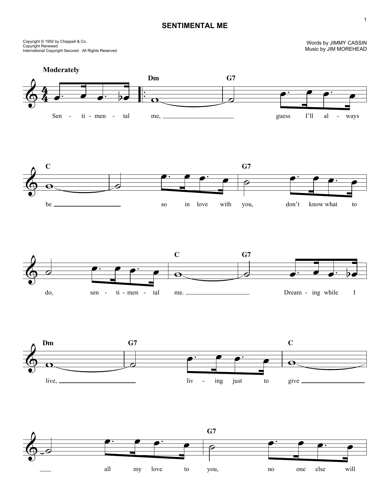 Download Jimmy Cassin Sentimental Me Sheet Music and learn how to play Melody Line, Lyrics & Chords PDF digital score in minutes