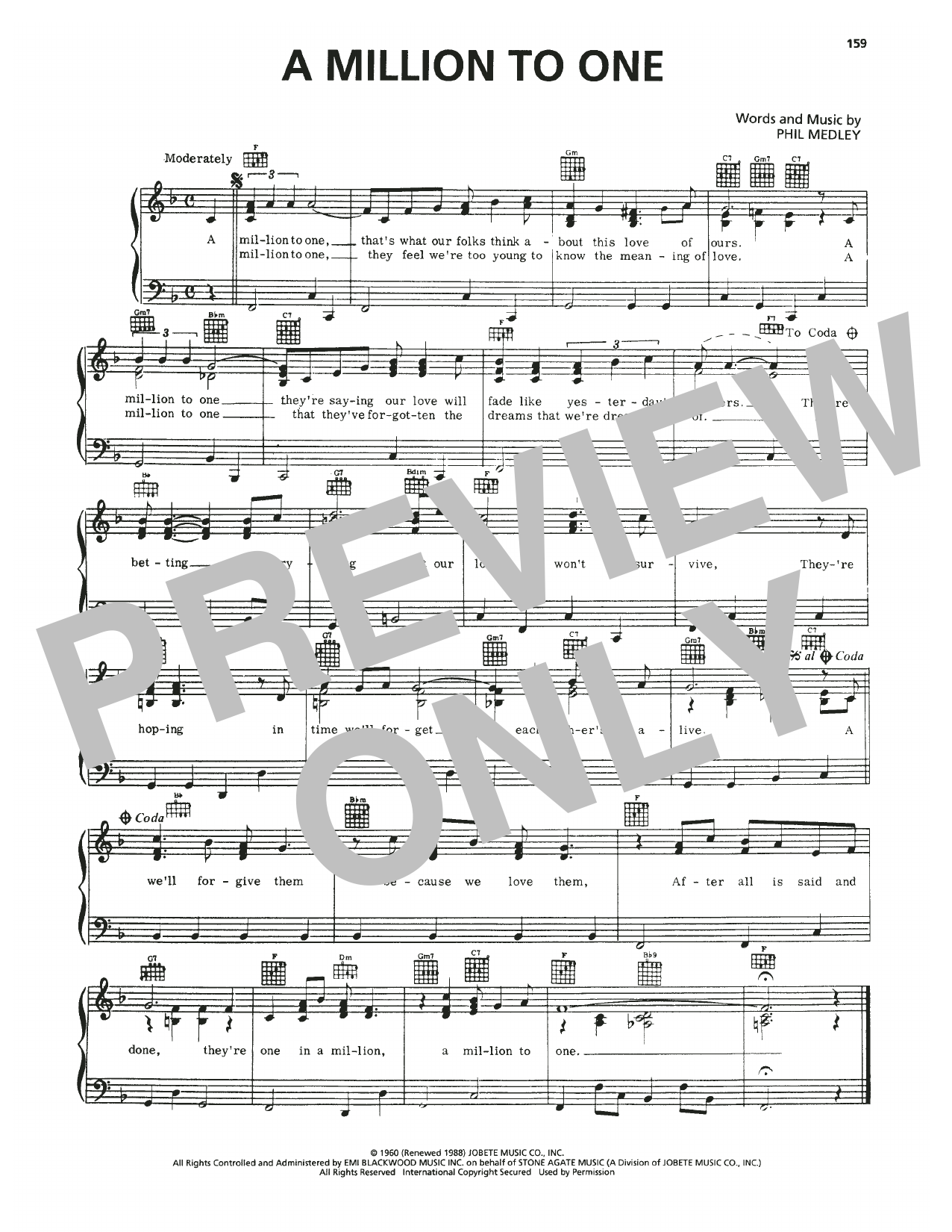 Download Jimmy Charles A Million To One Sheet Music and learn how to play Piano, Vocal & Guitar Chords (Right-Hand Melody) PDF digital score in minutes