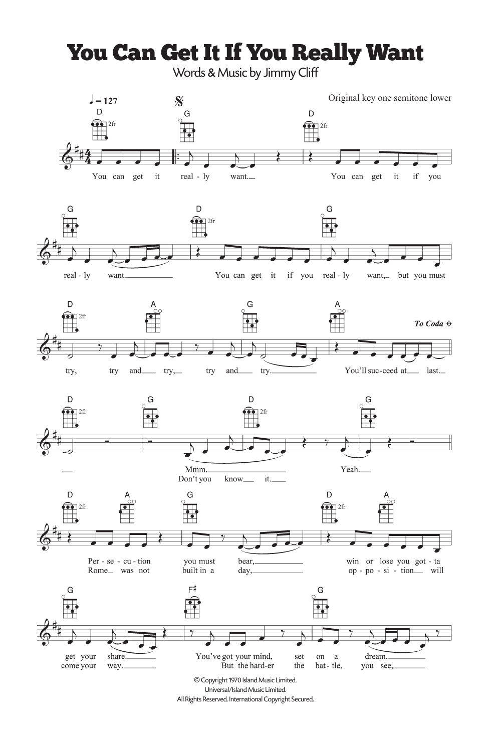 Download Jimmy Cliff You Can Get It If You Really Want Sheet Music and learn how to play Ukulele PDF digital score in minutes