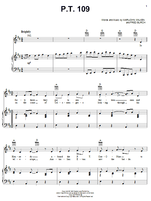 Download Jimmy Dean P.T. 109 Sheet Music and learn how to play Piano, Vocal & Guitar (Right-Hand Melody) PDF digital score in minutes