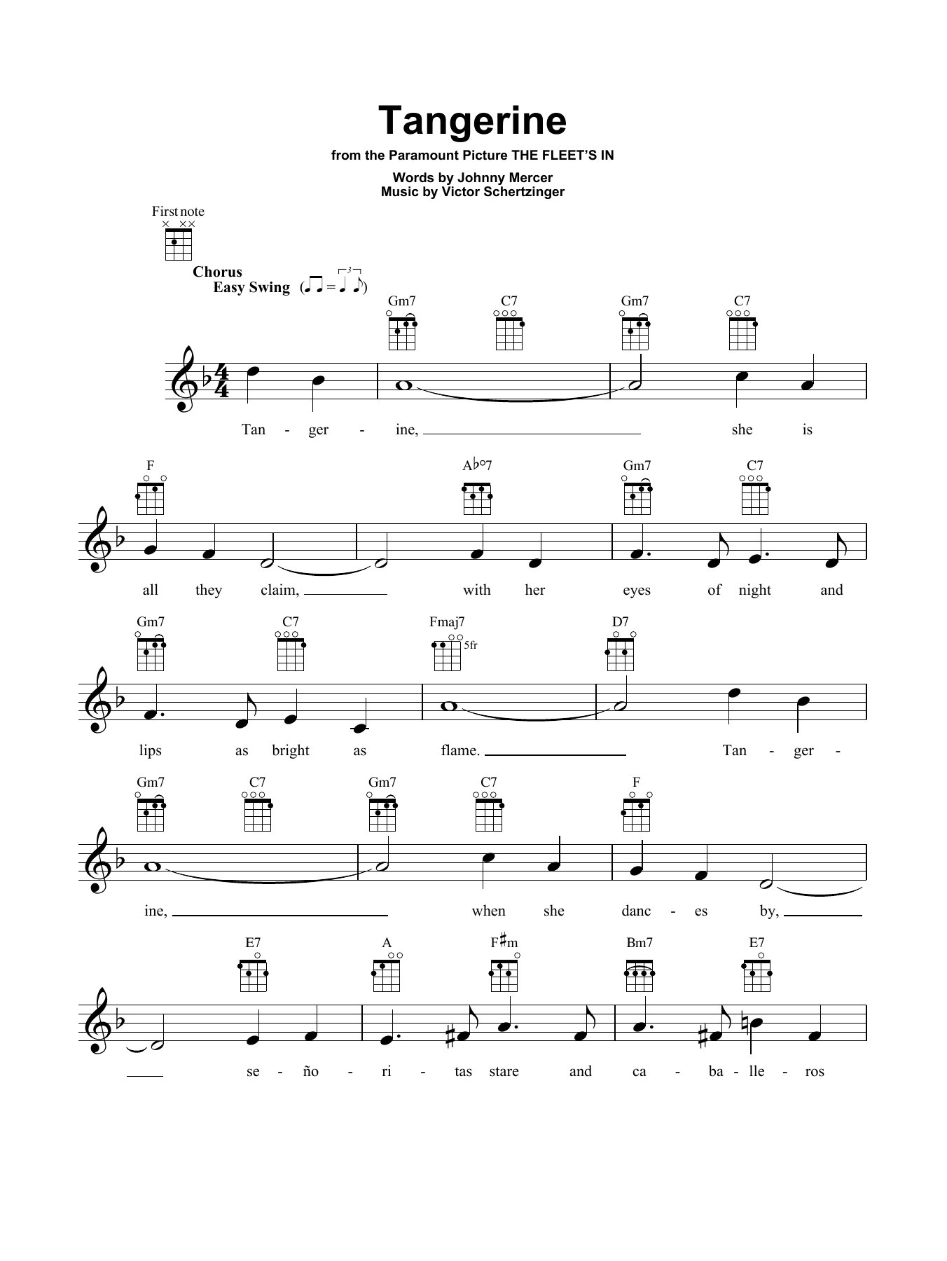 Download Jimmy Dorsey Tangerine Sheet Music and learn how to play Ukulele PDF digital score in minutes