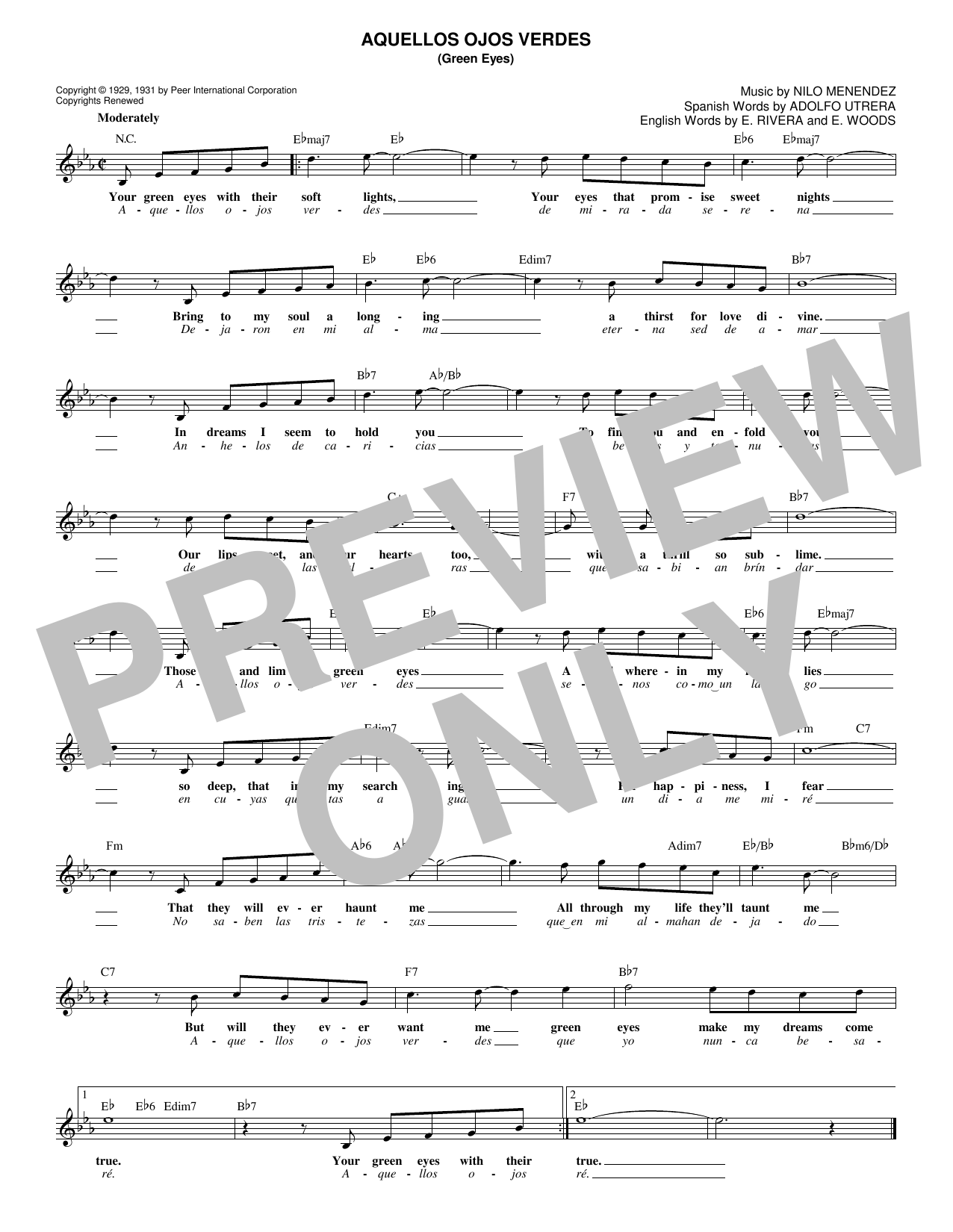 Download Jimmy Dorsey Aquellos Ojos Verdes (Green Eyes) Sheet Music and learn how to play Ukulele PDF digital score in minutes