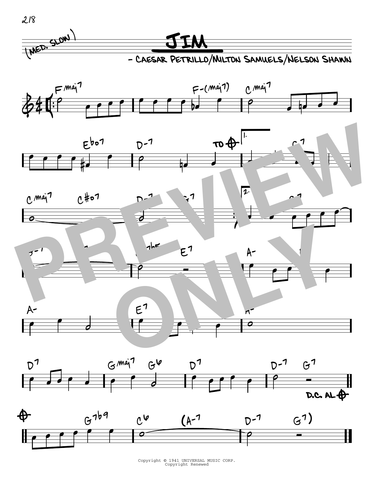 Download Jimmy Dorsey Jim Sheet Music and learn how to play Real Book – Melody & Chords PDF digital score in minutes