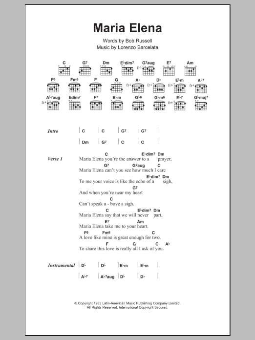 Download Jimmy Dorsey Maria Elena Sheet Music and learn how to play Lyrics & Chords PDF digital score in minutes