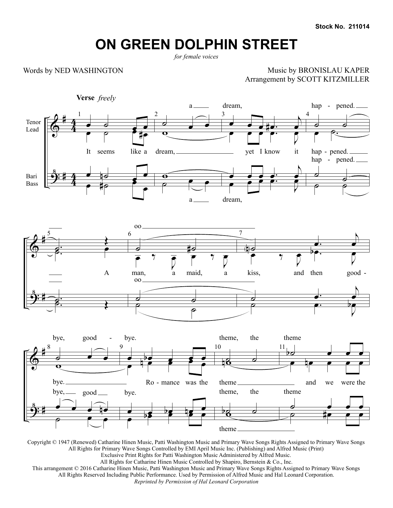 Download Jimmy Dorsey Orchestra On Green Dolphin Street (arr. Scott Kitzmiller) Sheet Music and learn how to play TTBB Choir PDF digital score in minutes