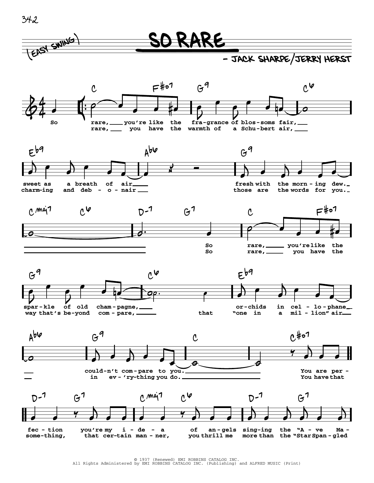 Download Jimmy Dorsey So Rare (High Voice) Sheet Music and learn how to play Real Book – Melody, Lyrics & Chords PDF digital score in minutes