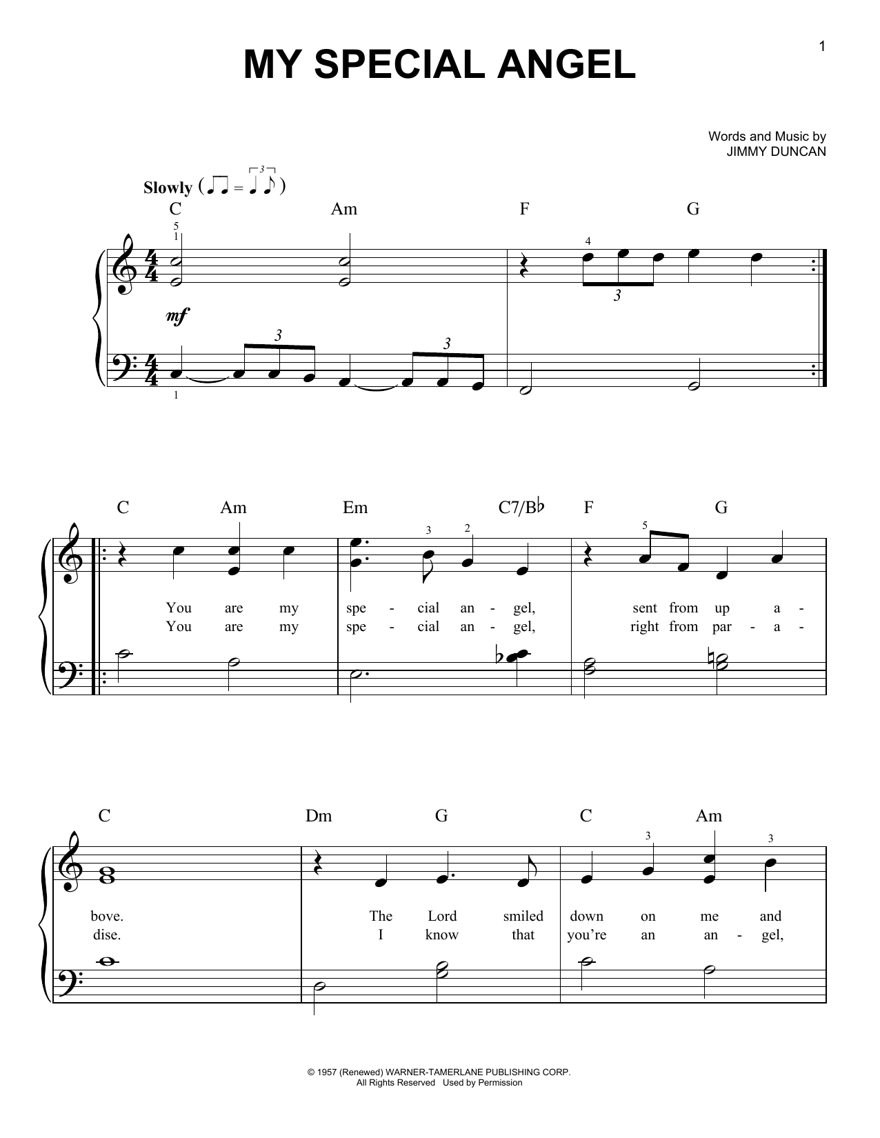 Download Jimmy Duncan My Special Angel Sheet Music and learn how to play Easy Piano PDF digital score in minutes