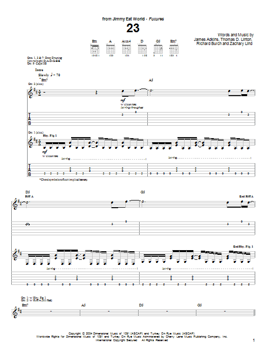 Download Jimmy Eat World 23 Sheet Music and learn how to play Guitar Tab PDF digital score in minutes