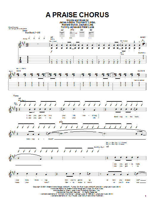 Download Jimmy Eat World A Praise Chorus Sheet Music and learn how to play Guitar Tab PDF digital score in minutes