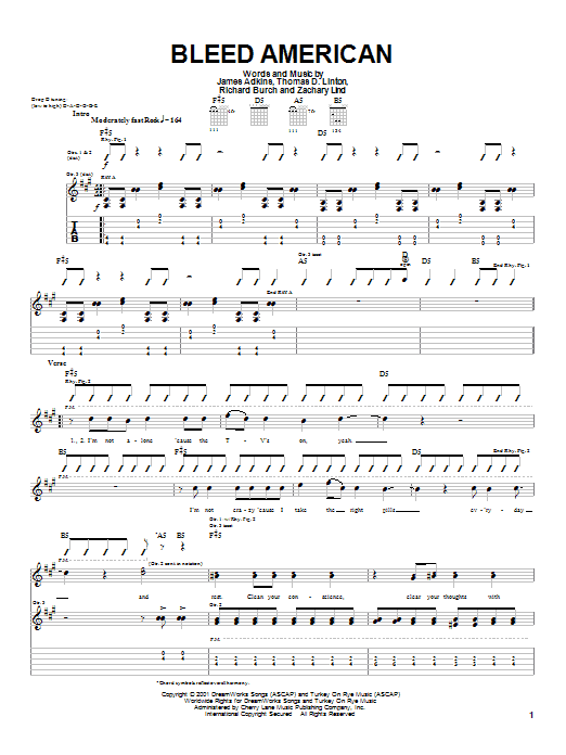 Download Jimmy Eat World Bleed American Sheet Music and learn how to play Guitar Tab PDF digital score in minutes