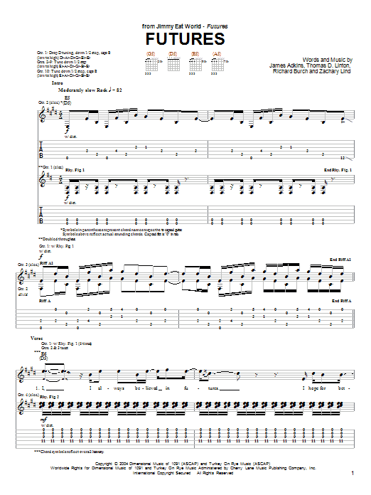 Download Jimmy Eat World Futures Sheet Music and learn how to play Guitar Tab PDF digital score in minutes