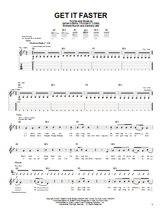Download Jimmy Eat World Get It Faster Sheet Music and learn how to play Guitar Tab PDF digital score in minutes