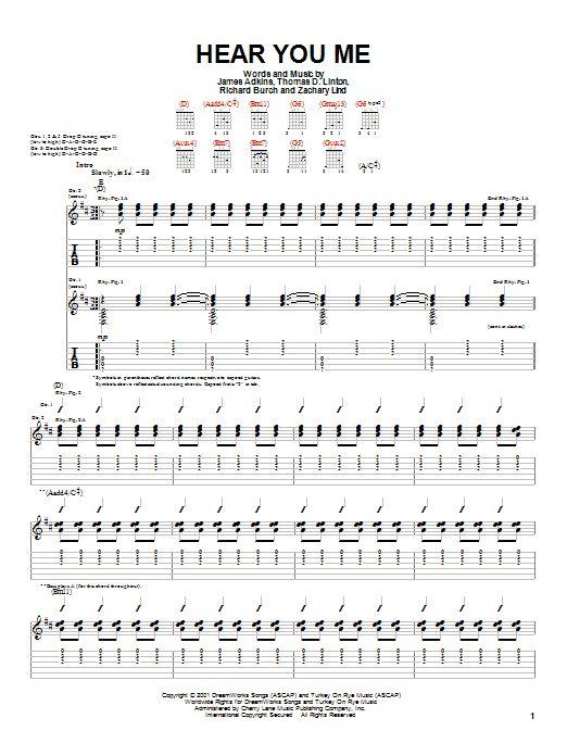 Download Jimmy Eat World Hear You Me Sheet Music and learn how to play Guitar Tab PDF digital score in minutes
