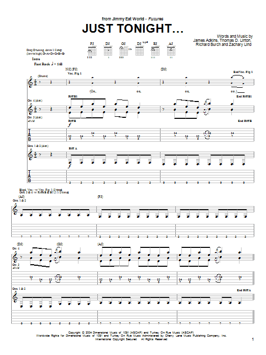 Download Jimmy Eat World Just Tonight... Sheet Music and learn how to play Guitar Tab PDF digital score in minutes