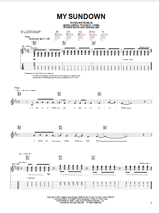 Download Jimmy Eat World My Sundown Sheet Music and learn how to play Guitar Tab PDF digital score in minutes