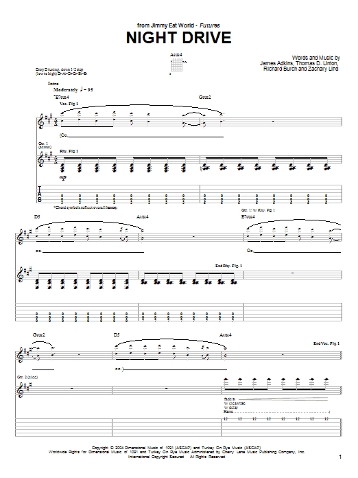 Download Jimmy Eat World Night Drive Sheet Music and learn how to play Guitar Tab PDF digital score in minutes