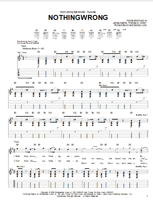 Download Jimmy Eat World Nothingwrong Sheet Music and learn how to play Guitar Tab PDF digital score in minutes
