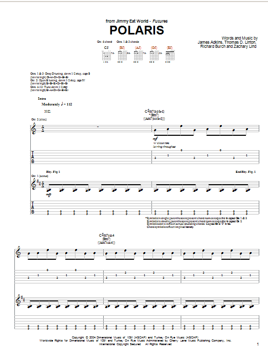 Download Jimmy Eat World Polaris Sheet Music and learn how to play Guitar Tab PDF digital score in minutes