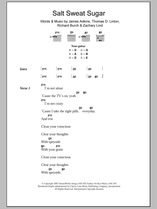 Download Jimmy Eat World Salt Sweat Sugar Sheet Music and learn how to play Lyrics & Chords PDF digital score in minutes