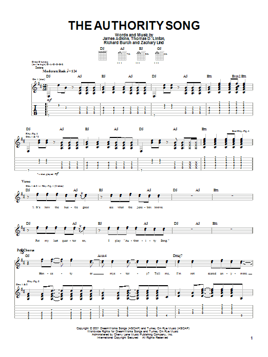 Download Jimmy Eat World The Authority Song Sheet Music and learn how to play Guitar Tab PDF digital score in minutes