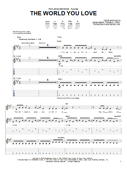 Download Jimmy Eat World The World You Love Sheet Music and learn how to play Guitar Tab PDF digital score in minutes