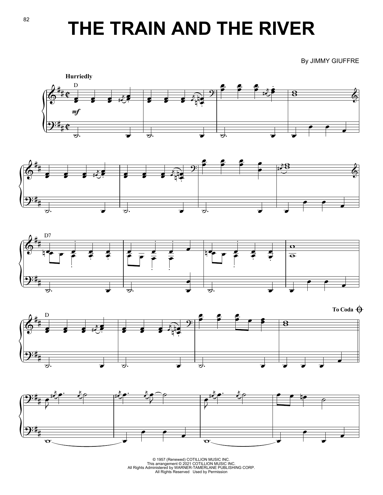 Download Jimmy Giuffre The Train And The River [Jazz version] (arr. Brent Edstrom) Sheet Music and learn how to play Piano Solo PDF digital score in minutes