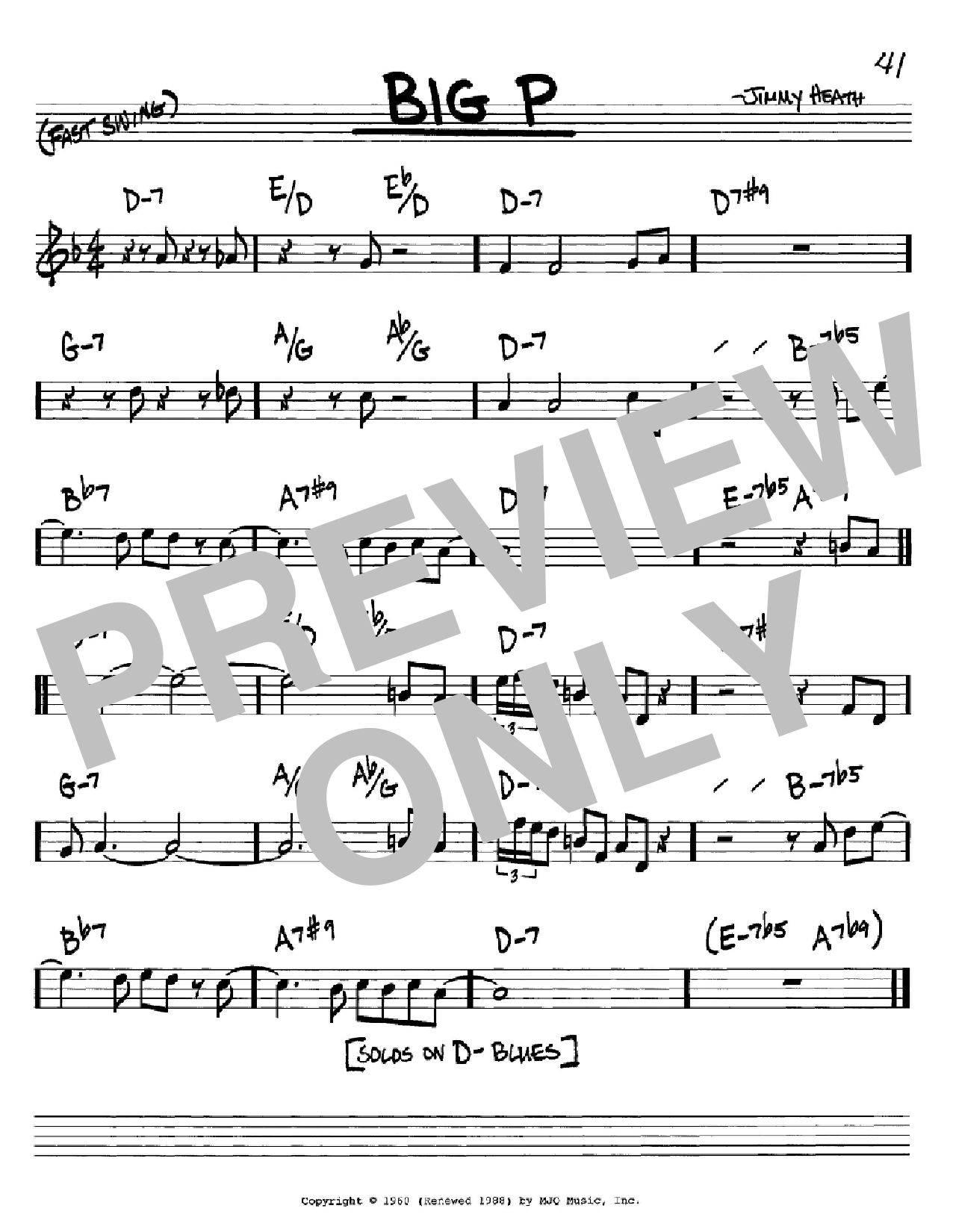 Download Jimmy Heath Big P Sheet Music and learn how to play Real Book - Melody & Chords - C Instruments PDF digital score in minutes