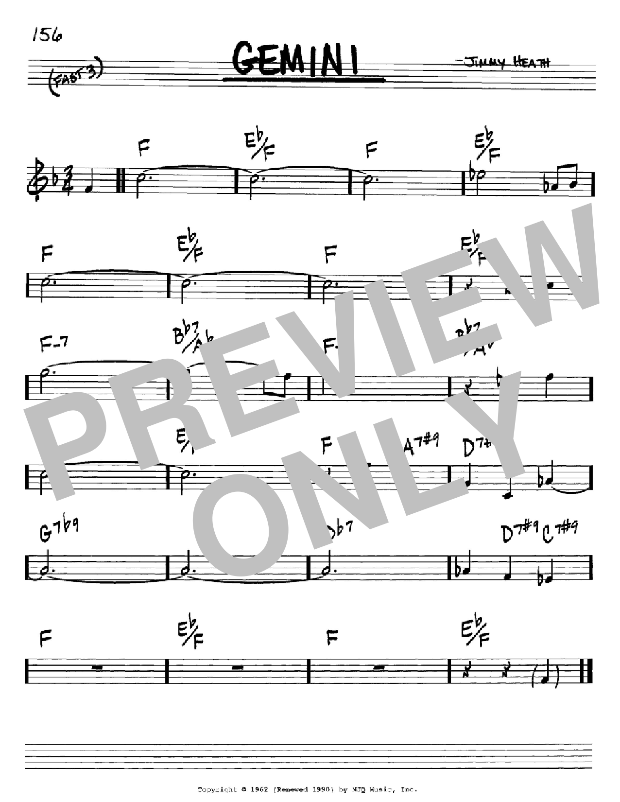 Download Jimmy Heath Gemini Sheet Music and learn how to play Real Book - Melody & Chords - C Instruments PDF digital score in minutes