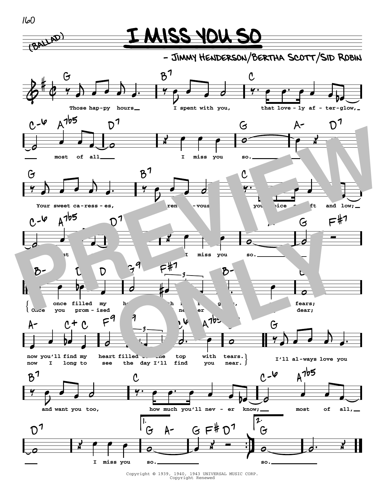 Download Jimmy Henderson I Miss You So (High Voice) Sheet Music and learn how to play Real Book – Melody, Lyrics & Chords PDF digital score in minutes