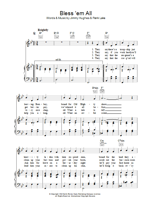 Download Frank Lake Bless 'Em All Sheet Music and learn how to play Piano, Vocal & Guitar (Right-Hand Melody) PDF digital score in minutes