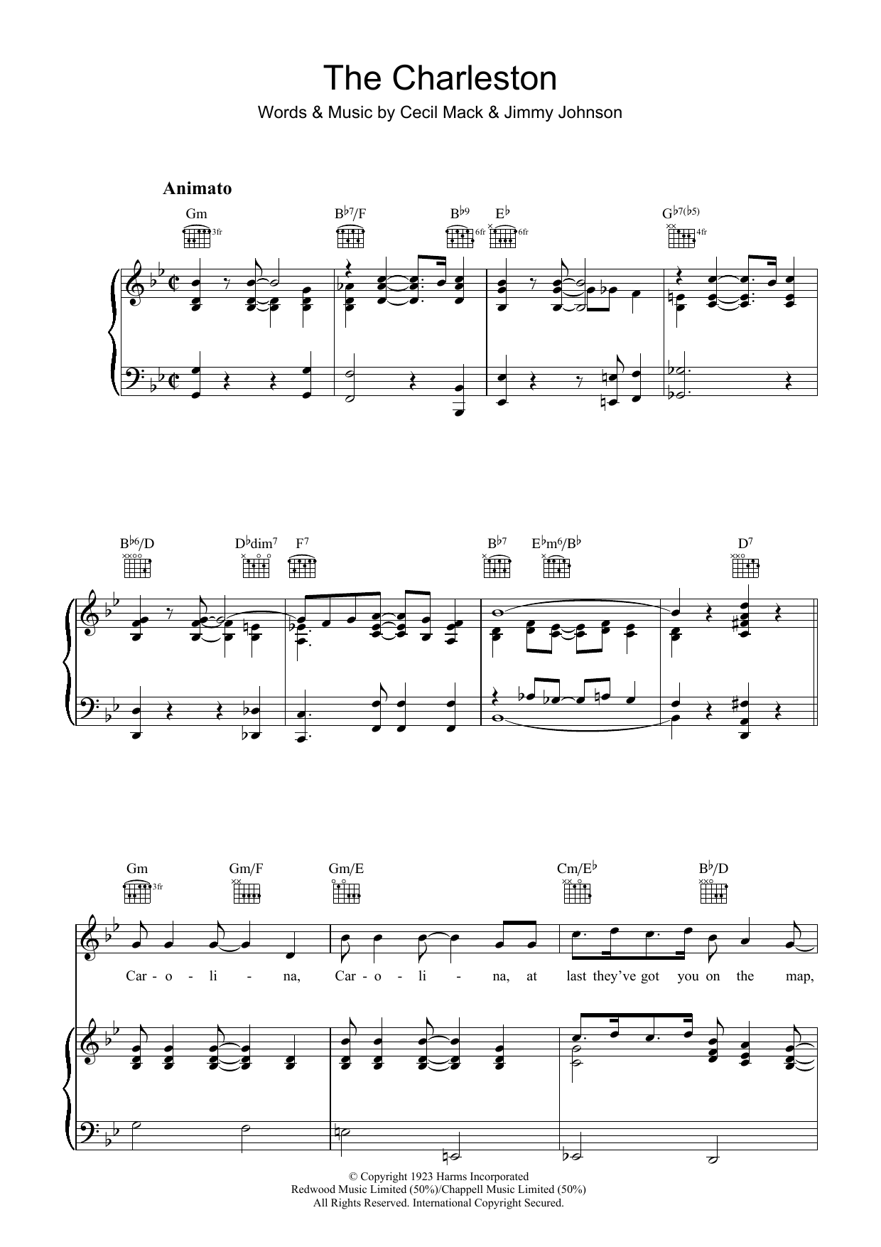 Download Jimmy Johnson The Charleston Sheet Music and learn how to play Piano, Vocal & Guitar (Right-Hand Melody) PDF digital score in minutes