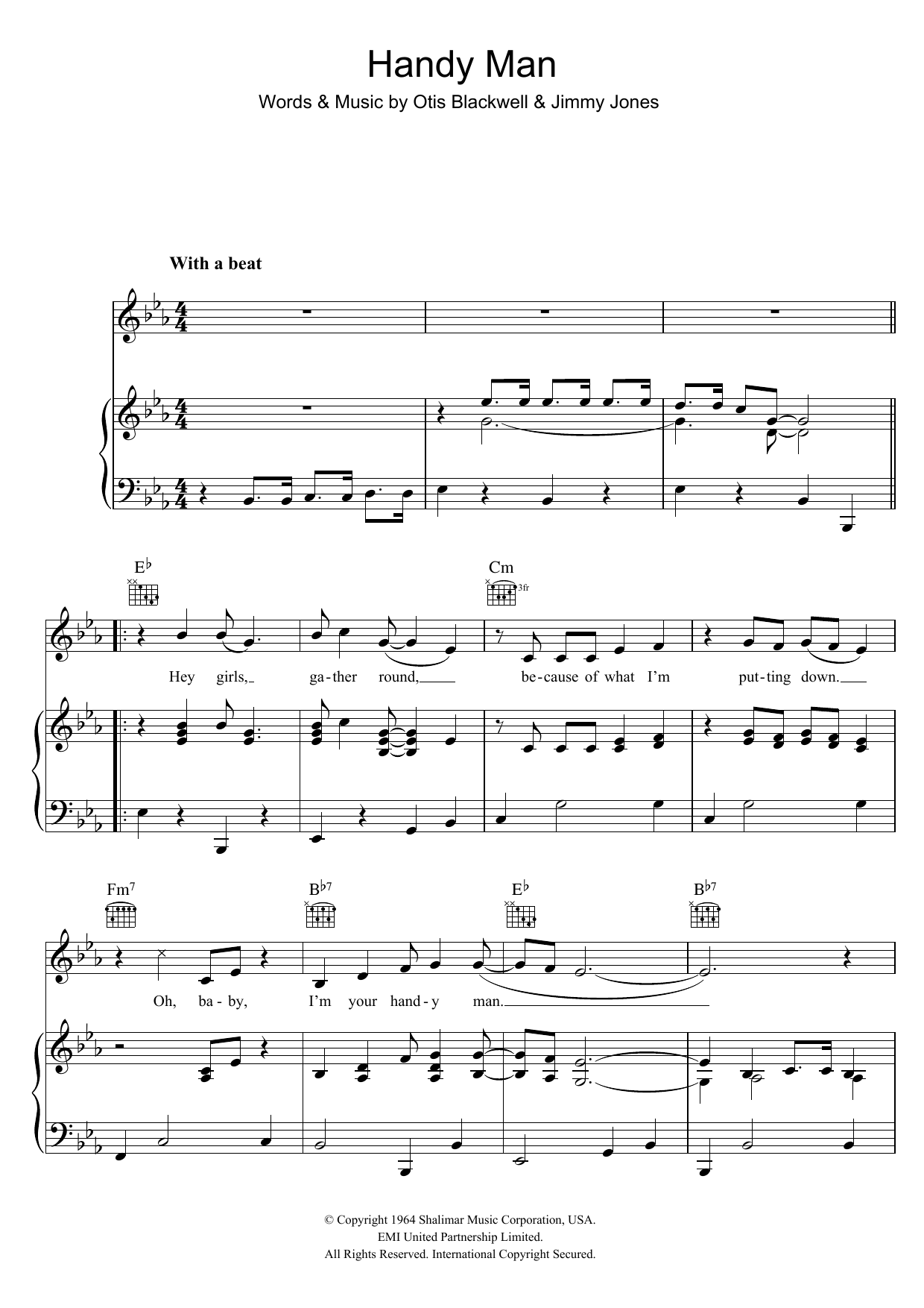Download Jimmy Jones Handy Man Sheet Music and learn how to play Piano, Vocal & Guitar (Right-Hand Melody) PDF digital score in minutes