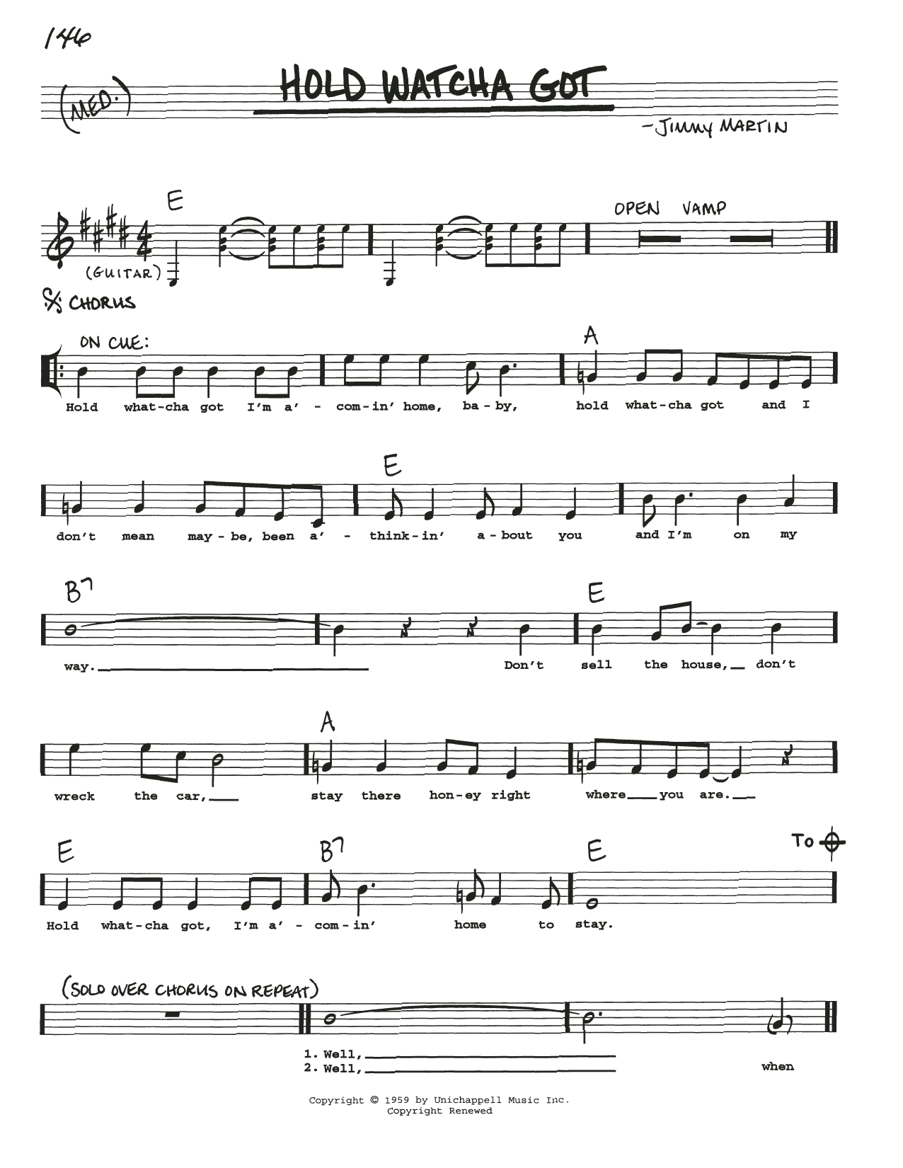 Download Jimmy Martin Hold Whatcha Got Sheet Music and learn how to play Real Book – Melody, Lyrics & Chords PDF digital score in minutes