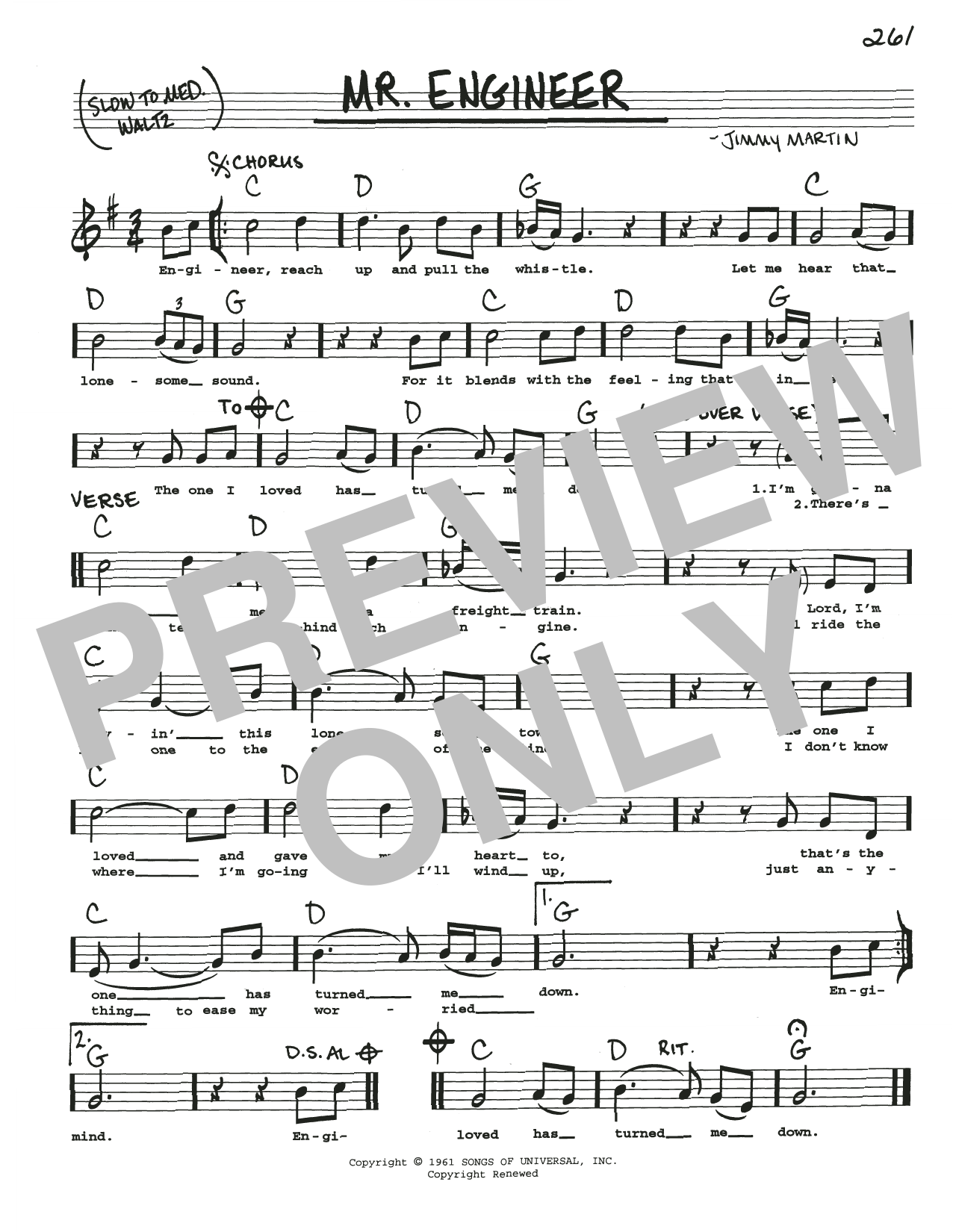 Download Jimmy Martin Mr. Engineer Sheet Music and learn how to play Real Book – Melody, Lyrics & Chords PDF digital score in minutes