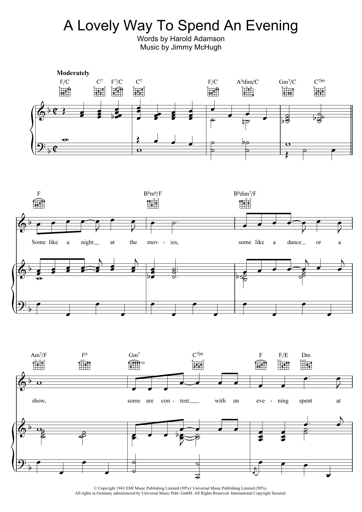 Download Jimmy McHugh A Lovely Way To Spend An Evening Sheet Music and learn how to play Piano, Vocal & Guitar (Right-Hand Melody) PDF digital score in minutes