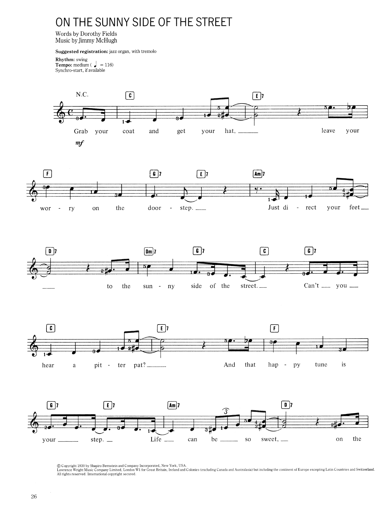 Download Jimmy McHugh and Dorothy Fields On The Sunny Side Of The Street Sheet Music and learn how to play Lead Sheet / Fake Book PDF digital score in minutes