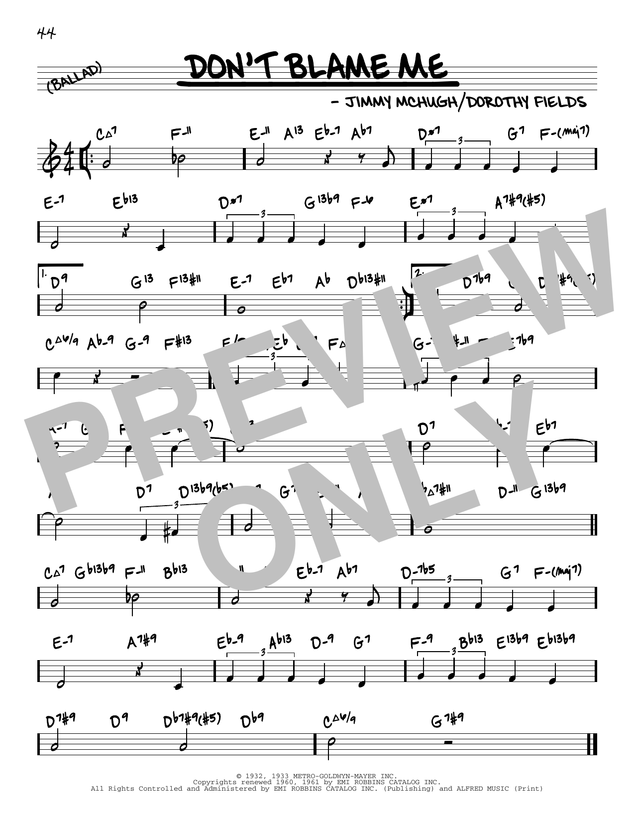 Download Jimmy McHugh Don't Blame Me (arr. David Hazeltine) Sheet Music and learn how to play Real Book – Enhanced Chords PDF digital score in minutes