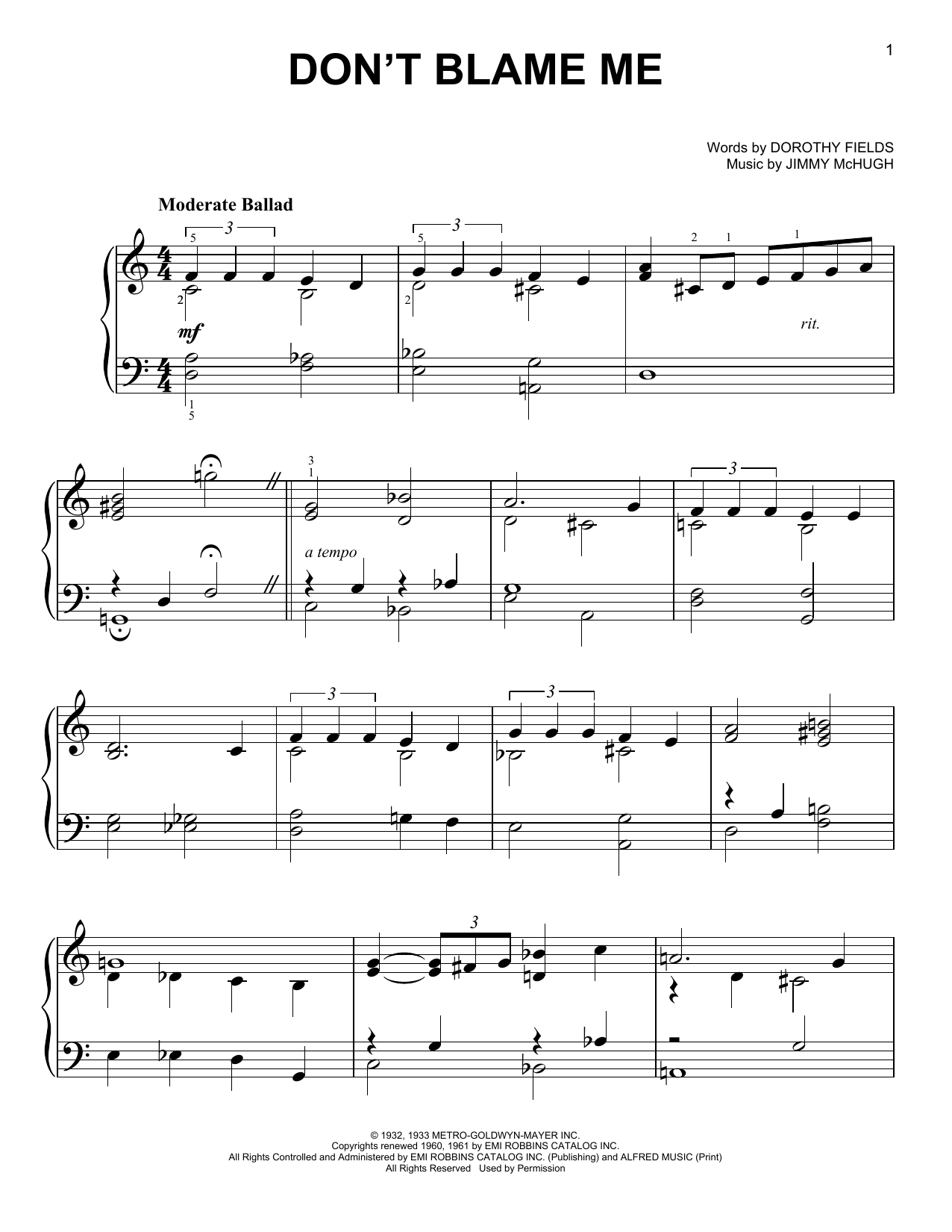 Download Jimmy McHugh Don't Blame Me Sheet Music and learn how to play Ukulele PDF digital score in minutes