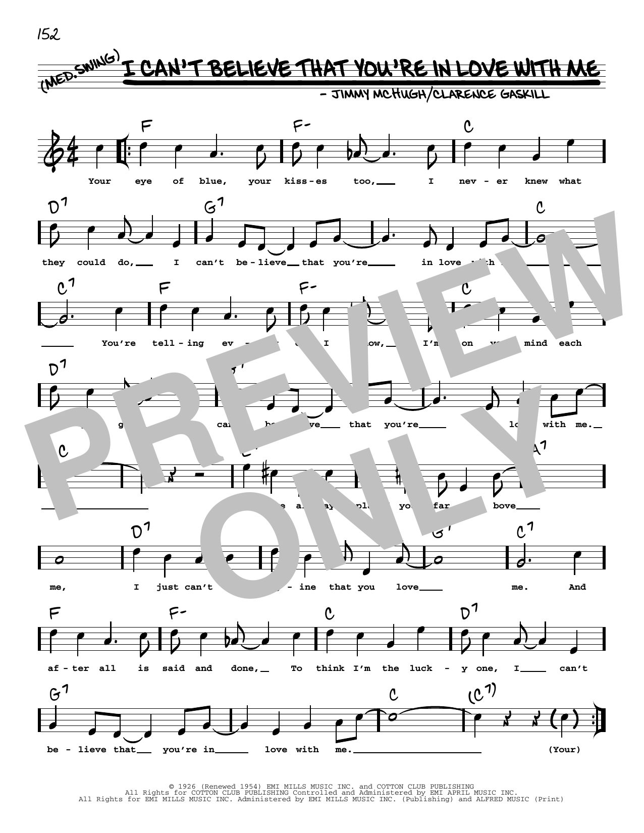 Download Jimmy McHugh I Can't Believe That You're In Love With Me (arr. Robert Rawlins) Sheet Music and learn how to play Real Book – Melody, Lyrics & Chords PDF digital score in minutes