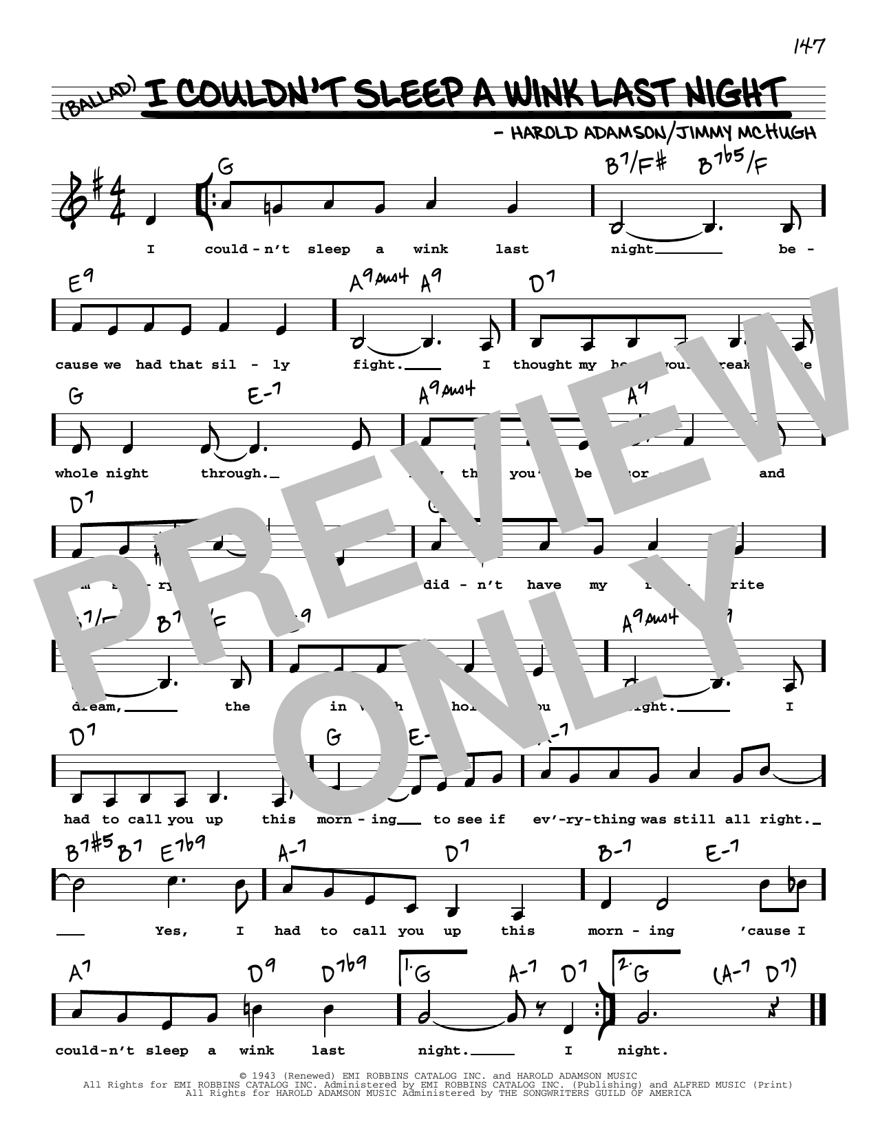 Download Jimmy McHugh I Couldn't Sleep A Wink Last Night (Low Voice) Sheet Music and learn how to play Real Book – Melody, Lyrics & Chords PDF digital score in minutes