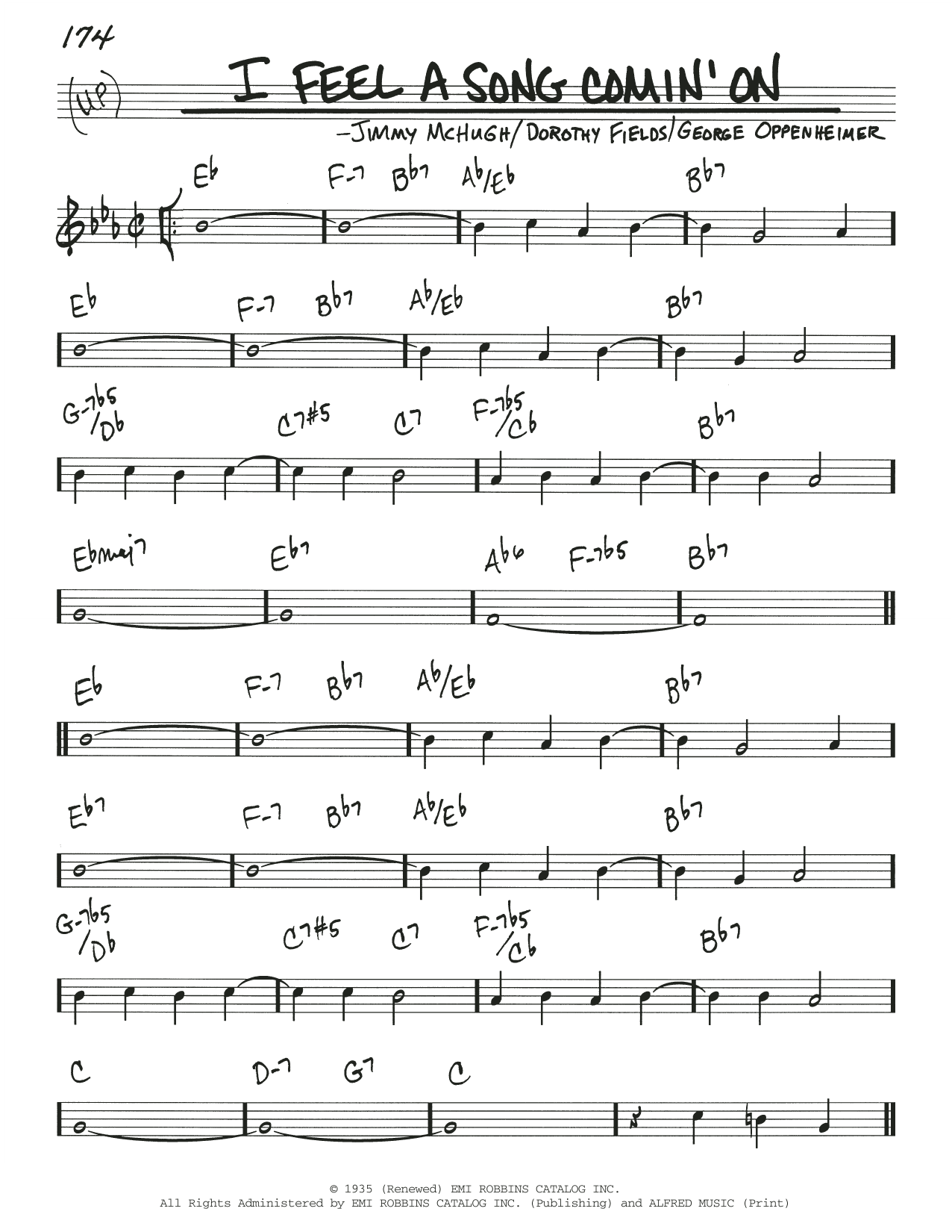 Download Jimmy McHugh I Feel A Song Comin' On Sheet Music and learn how to play Real Book – Melody & Chords PDF digital score in minutes