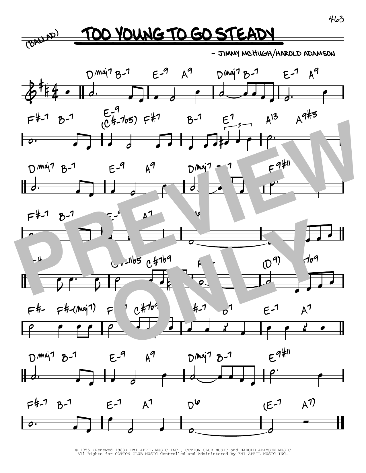 Download Jimmy McHugh Too Young To Go Steady Sheet Music and learn how to play Real Book – Melody & Chords PDF digital score in minutes