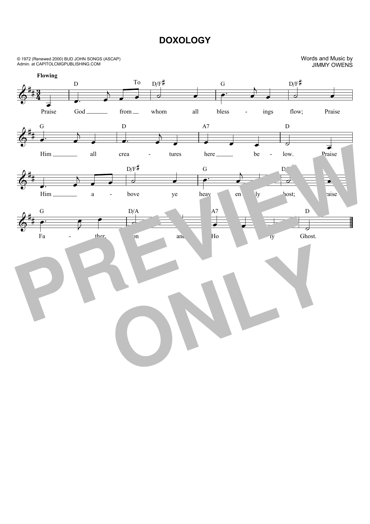 Download Jimmy Owens Doxology Sheet Music and learn how to play Melody Line, Lyrics & Chords PDF digital score in minutes