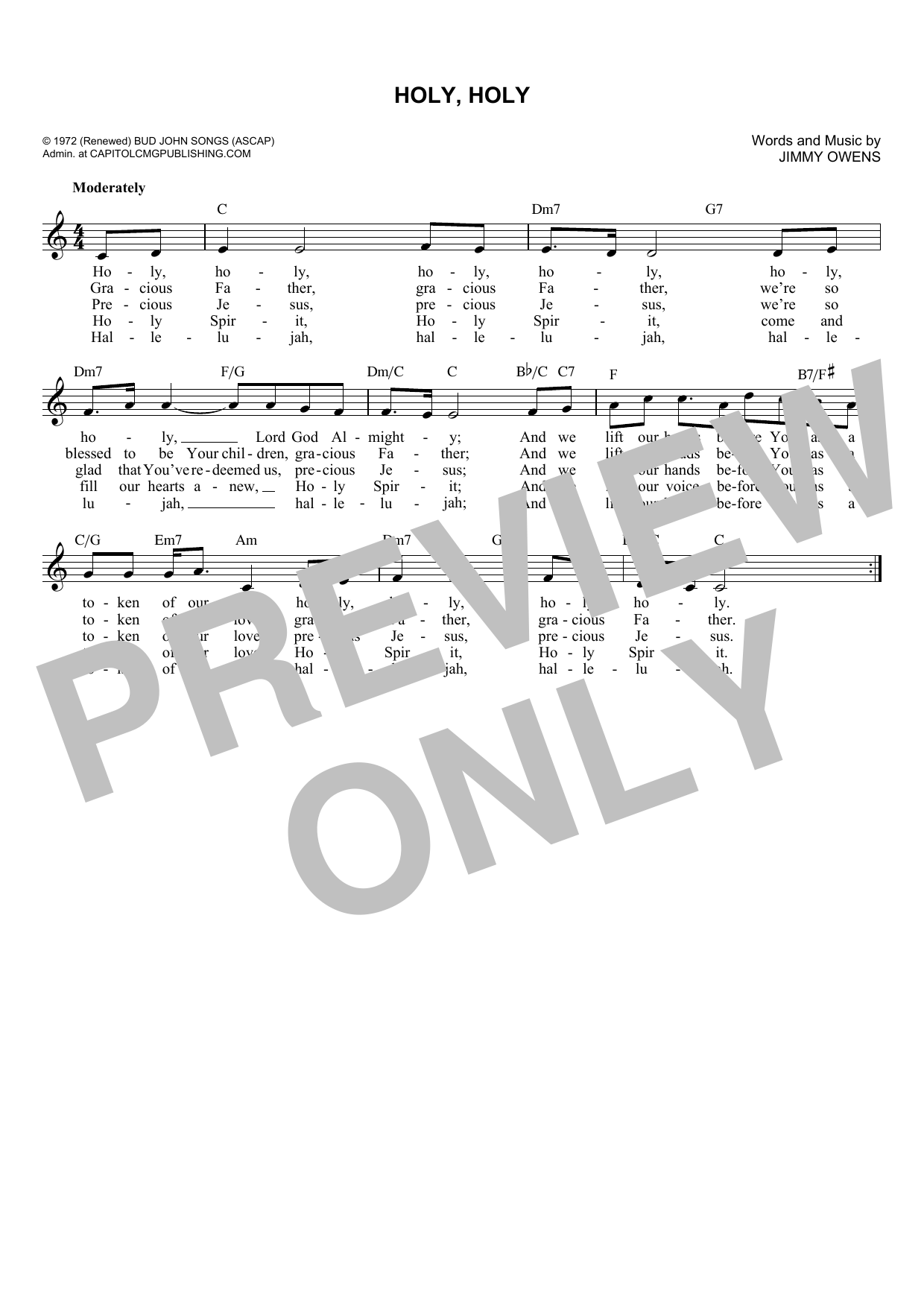 Download Jimmy Owens Holy, Holy Sheet Music and learn how to play Melody Line, Lyrics & Chords PDF digital score in minutes