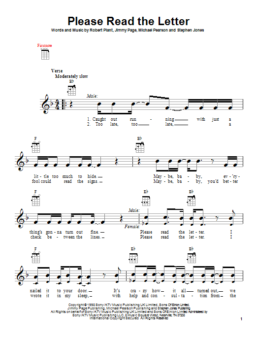 Download Jimmy Page Please Read The Letter Sheet Music and learn how to play Ukulele PDF digital score in minutes