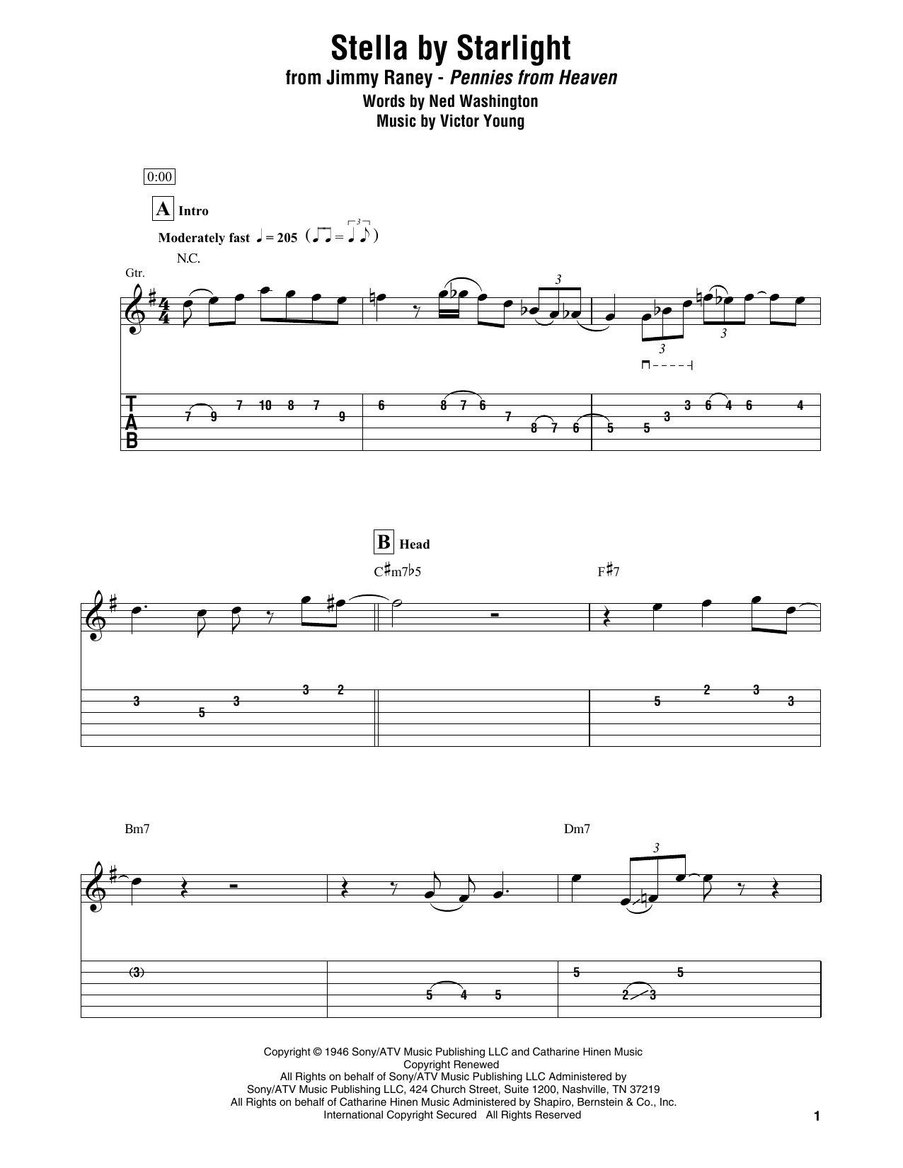 Download Jimmy Raney Stella By Starlight Sheet Music and learn how to play Electric Guitar Transcription PDF digital score in minutes