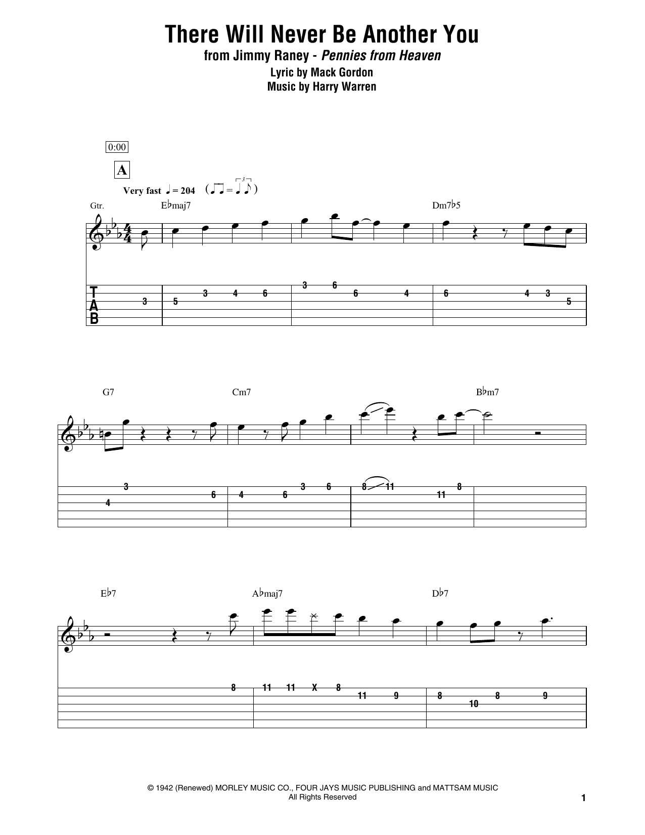 Download Jimmy Raney There Will Never Be Another You Sheet Music and learn how to play Electric Guitar Transcription PDF digital score in minutes