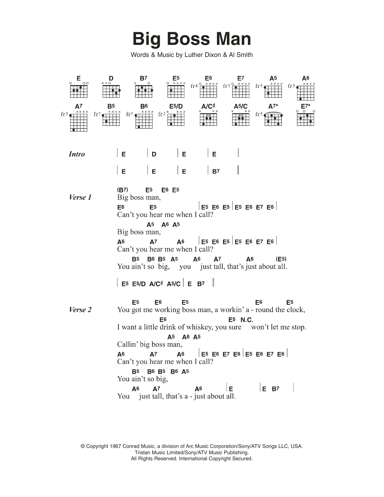 Download Jimmy Reed Big Boss Man Sheet Music and learn how to play Lyrics & Chords PDF digital score in minutes