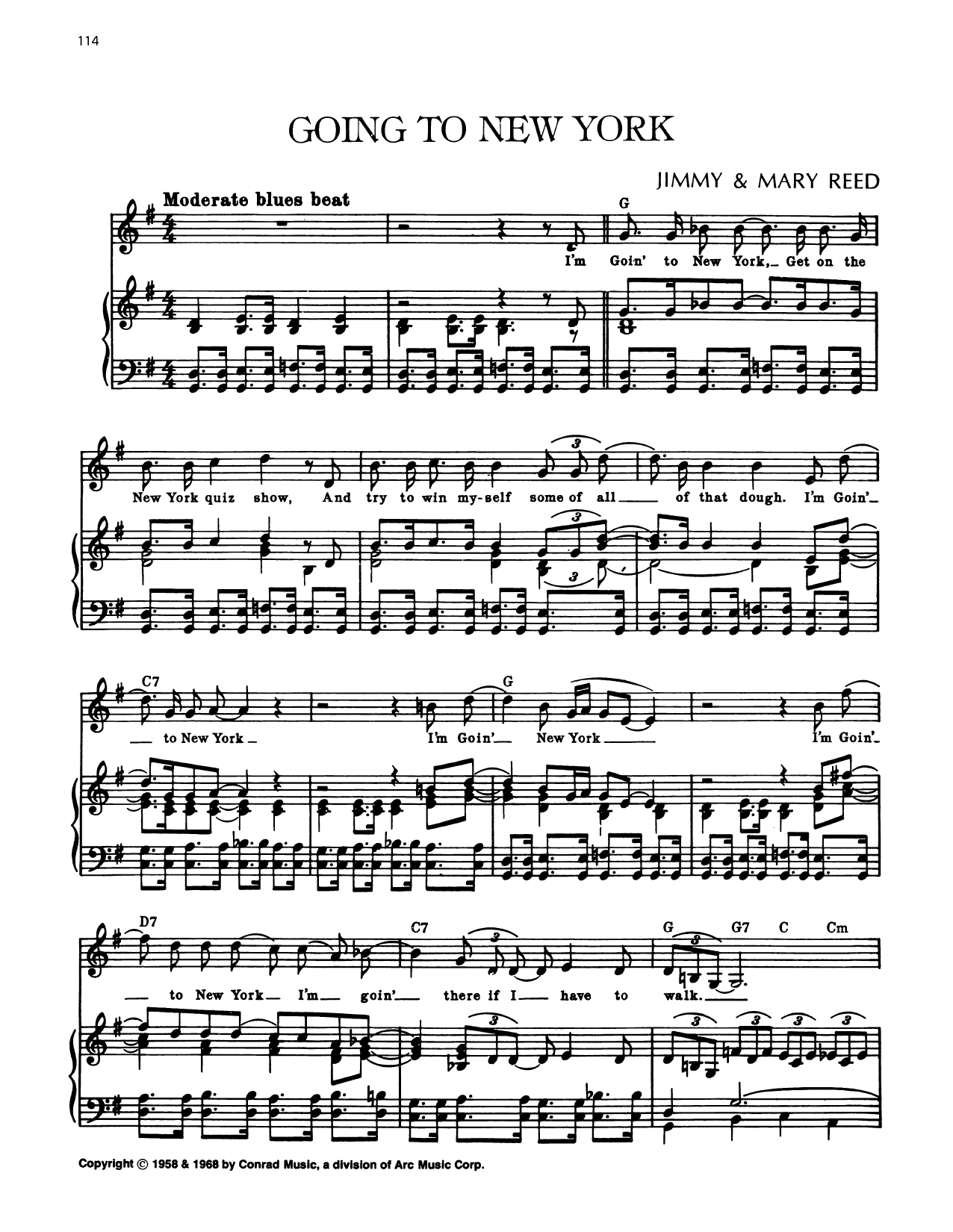 Download Jimmy Reed Going To New York Sheet Music and learn how to play Piano, Vocal & Guitar Chords (Right-Hand Melody) PDF digital score in minutes